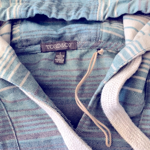 Toad & Co Loreto Hoodie men’s pull over top striped blue size L A2 - Picture 4 of 7